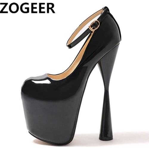 Plus Size 47 Sexy Platform 19CM Extreme High Heels Women Pumps Shoe Round Toe Fashion Black White Heel Party Wedding Fetish Shoe