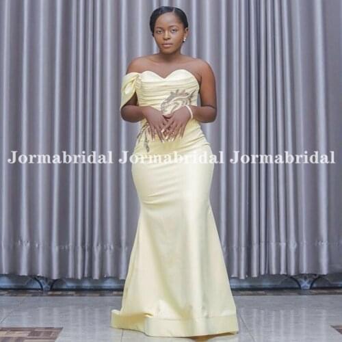 One Off Shoulder Yellow Bridesmaid Dresses Pleat Satin Mermaid Wedding Guest Dress With Silver Shiny Sequins Bride Party Gownst