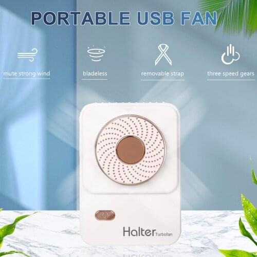 Portable Fan USB Mini Fan Bladeless Fan No Leaf Fan Three-speed USB Charging Cooling Fan with Strap for Home