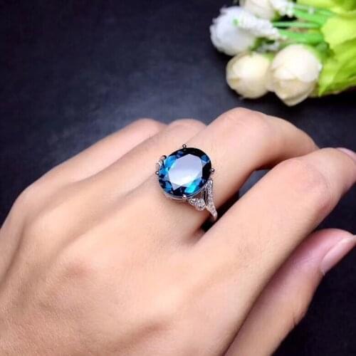Natural topaz ring Free shipping Finger ring Natural real blue topaz 925 sterling silver ring Luxury style rings 10*12mm Gem