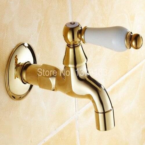 Luxury Gold Color Brass Ceramic Handle Extra Long Laundry Bathroom Wall Mounted Mop Water Tap Garden Faucet aav127