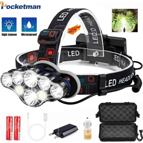 80000LM Bright Led headlamp USB Rechargeable Head Lamp 7 LED Headlight 8 Modes Tactical Head Flashlight Waterproof Head Torch