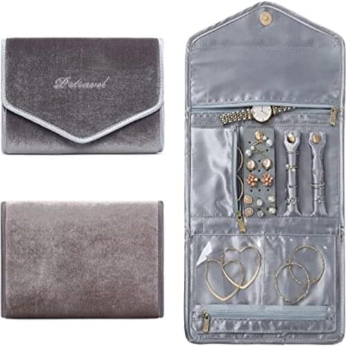 Grey Velvet Suede Jewelry Roll Holder Gifts Wedding, Bridesmaid Journey Storage Case Jewelry Organizer Keeper - Travel Wrap