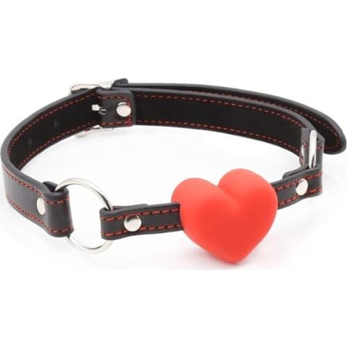 Candiway Silicone Red Heart-Shaped Mouth Ball Adjustable Props Flirting Toy For Adult Role Playing