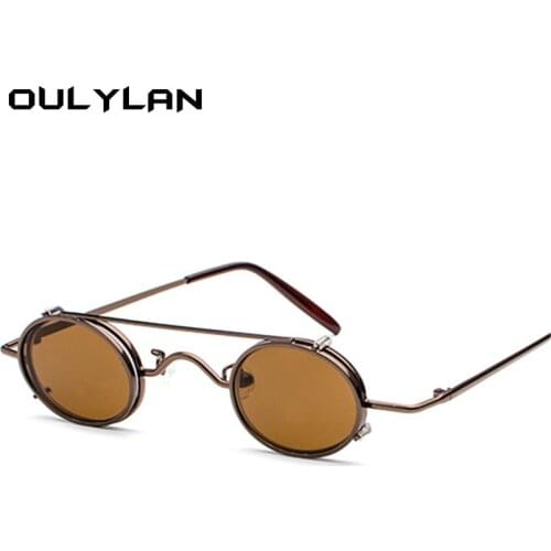 Oulylan Vintage Steampunk Sunglasses Men Brand Steam Punk Metal Round Sun Glasses Women Flip Retro Eyewear