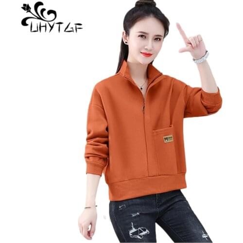 UHYTGF 4XL Oversized Hoodie Fashion Zipper Pullover Casual Spring Autumn Sweatshirt Women Short Coat Long Sleeve Thin Tops 1568