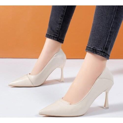8cm Women Pumps Pointed Toe Slip on Boat Shoes Thin Heels Dress Shoes Black Woman Shoes Zapatos Mujer Stilettos Spring 9337G