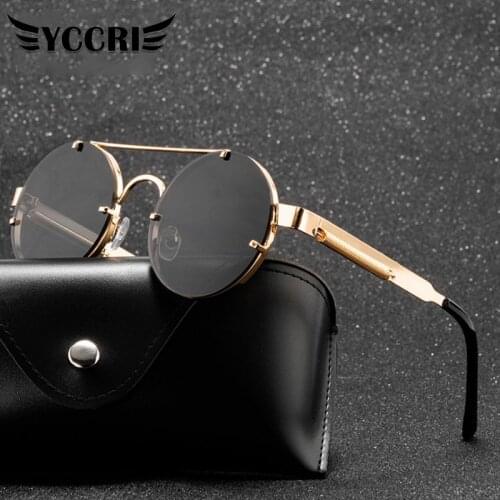 YCCRI Round Steampunk Sunglasses Brand Design Men Women Metal Punk Sun Glasses Vintage Sunglass UV400 Sunglasses Women