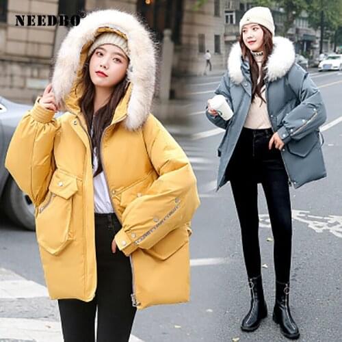 NEEDBO Winter Jacket Women 2020 Fur Collar Parka Mujer Puffer Jacket Women Winter Coat Cotton Padded Warm Casual Casaco Outwear