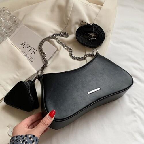 Small Armpit Baguette Shoulder Bag Women 2021 PU Leather Chain Crossbody Bags 2 Set Luxury Designer Purses and Handbags New