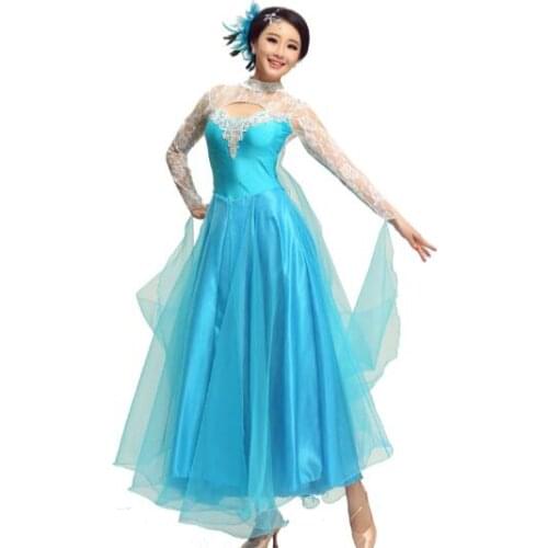 Plus size blue red yellow rhinestone Ballroom Dress Viennese standard ballroom lace ballroom dance dresses tango costumes