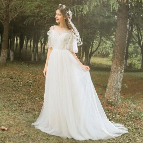Polka Dots Sweetheart Wedding Dress Lace Up Lantern Sleeve Plus Size Real Photo Beach Woodland 2021 Photoshoot Bridal Gown 1000
