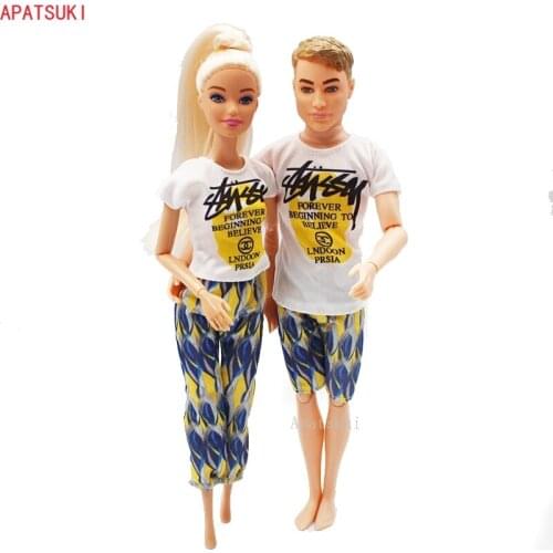 2sets/lot Couple Lover White T-shirt Pants Shorts for Ken Boy Dolls Accessories 1/6 Fashion Clothes Set for Barbie Doll Outfits