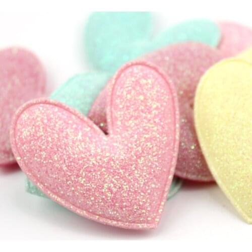 20Pcs 5*4.5cm Glitters Heart Padded Appliques For Kids Hair Clip Stick on Supplies DIY Craft headwear Decoration wholesale