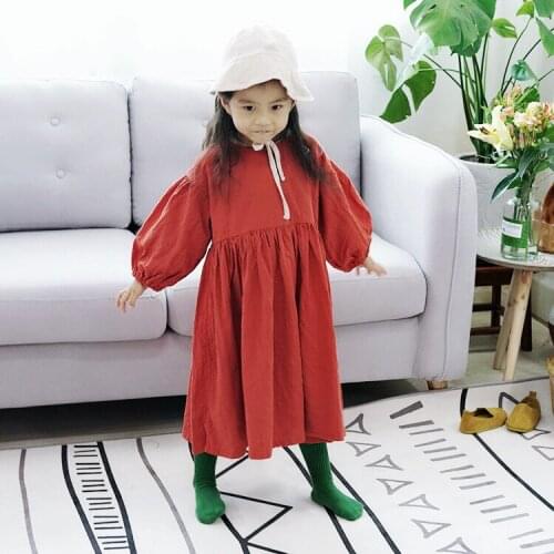 2018 Autumn Girl Dress Maxi Linen Kids Girl Clothings Korean Fashion Children Casual Girl Clothes