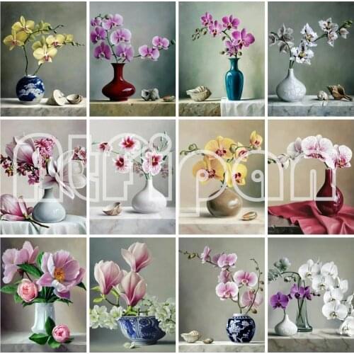 5D Diamond Painiting Flowers Cross Stitch Diamond Embroidery Vase Picture Rhinestones Orchid Mosaic Art Hobby Gift Home Decor