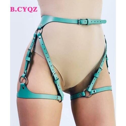 B.CYQZ Harness for Woman Green PU Leather Suspenders Sexy Punk Garter Body Bondage Belt Stocking Rave Clothes Gothic Underwear
