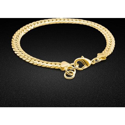 Hip Hop Star Favorite Men 925 Silver Bracelet Whip Design Gold Bracelet Solid Silver Does Not Fading Size 19-20cm Mens jewelry