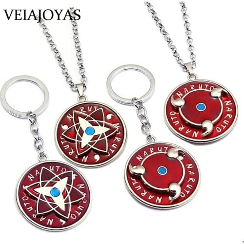 Naruto Necklace Rotatable Uchiha Sasuke Mangekyou Sharingan Alloy Pendants Necklaces High Quality Anime Charms Keychains Jewelry