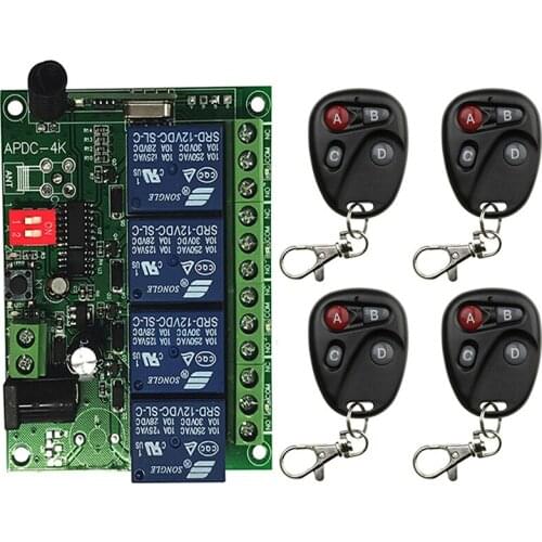 DC 12V 24V 4CH 4 CH 10A Relay RF Wireless Remote Control Switch System Transmitter And Receiver For Gate Garage Opener