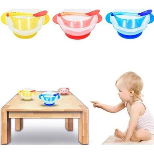 Childrens non-slip suction cup bowl temperature induction spoon fork child training non-slip temperature tableware