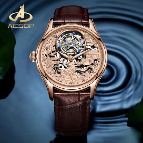 AESOP Luxury Leather Strap Sapphire Glass Watch Real Tourbillon Mechanical Watch 316L Stainless steel Waterproof Men Watch
