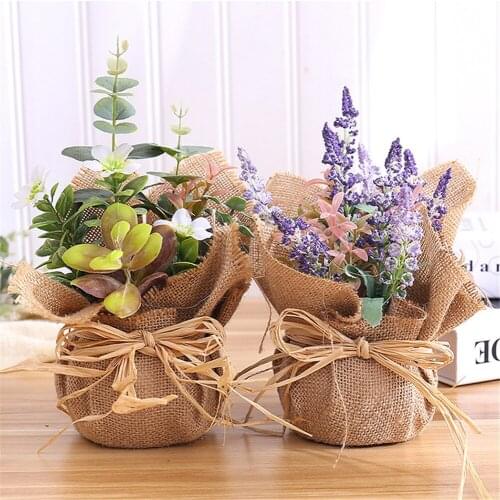 Classic Creative Artificial Plants Floral Flower Silk Wedding Party Bouquet Home Decor with Pot Hotel Garden Decor