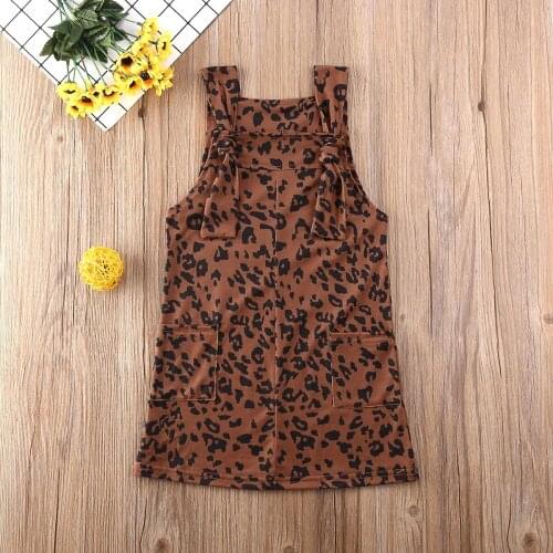 Pudcoco Toddler Baby Girl Clothes Leopard Print Sleeveless Strap Dress Princess Casual Overalls Dress Outfits Clothes