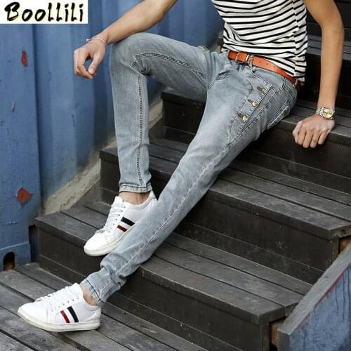 Preppy Style Spring 2020 Mens Denim Skinny Jeans Solid With Button