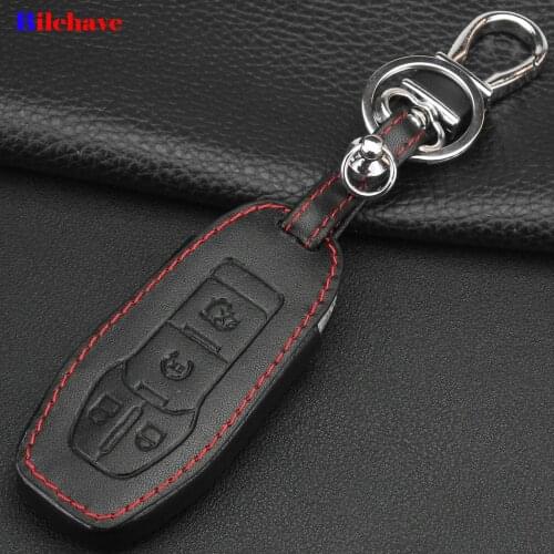 Bilchave 4 Buttons Remote Car Hand-stitched leather Case Cover For Ford MKC MKX MKZ Edge Escape Focus Lincoln Holde
