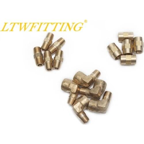 LTWFITTING Value Pack Brass 1/8" Pipe Female NPT Coupling, Hex Nipple,90 Deg NPT Street Elbow Forged Fitting