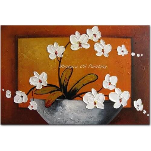 Hand-painted High Q. Home Decoration Modern Abstract Brown Background Butterfly Orchid Flower Oil Painting On Canvas Wall Art