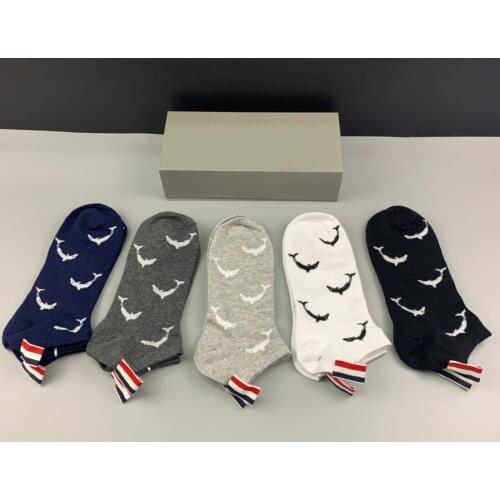 Fashion TB Brand Socks 2021 Summer Men Women Cotton Striped Dolphin Pattern No Show Casual Sports Crew Socks Ins 5 Pairs