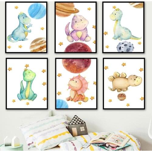 Cartoon Dinosaur Planet Space Nursery Wall Art Canvas Painting Nordic Posters And Prints Wall Pictures Baby For Bedroom Decor