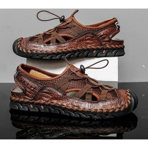 Beach sandals mens jogging leather hiking korean fashion Wearable size 38-44 leather sandals for men