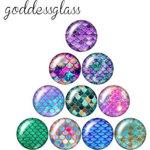 New Beauty GlitterFish scales10pcs 12mm/18mm/20mm/25mm Round photo glass cabochon demo flat back Making findings ZB0902