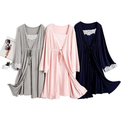 Sleep Maternity Clothings Pregnancy pregnant women pajamas women breastfeeding nightdress Long sleeve Coat+Dress Thin section