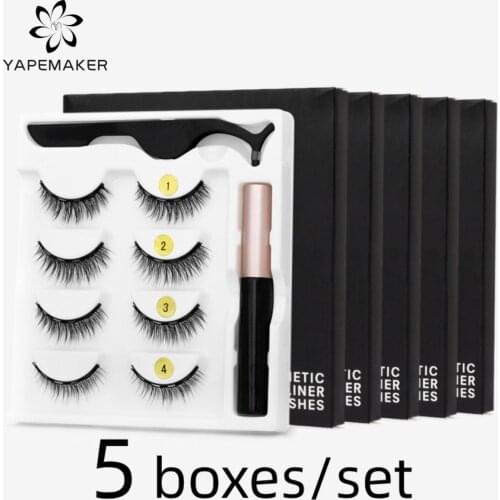 Wholesale 5boxes/set Magnetic Eyelashes 3D Mink Eyelashes Magnetic Eyeliner Waterproof Short Handmade Eyelash Makeup Tool