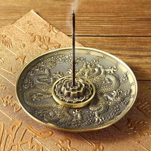 Chinese Dragon Incense Holder Retro 5 Holes Lotus Incense Burners Stick Cone Censer Plate Buddhism Home Office Decoration Crafts