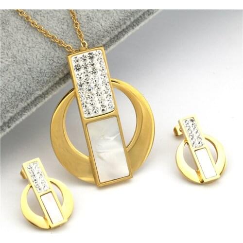 Zircon Necklaces Pendants Earrings sets African Bridal Stainless Steel Jewelry Set Statement Jewelry Sets for Women