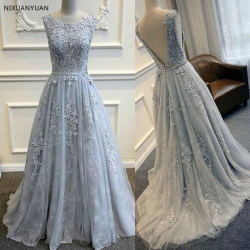 Glamorous Tulle Bateau Neckline A-Line Wedding Dresses with Lace Applqiues Blue Lace Bridal Dress