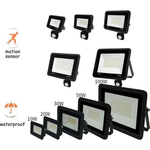 220V 10-100W LED FloodLight Reflector Spotlight outdoor Exterior Lighting street Wall Lamp Security Light optional motion sensor