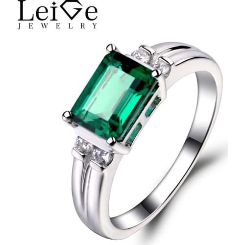 Leige Jewelry Emerald Ring Sterling Sliver 925 Fine Jewelry Engagement Wedding Rings For Woman Emerald Cut May Birthstone