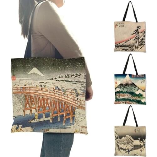 Retro Japanese Shogunate Scene Ukiyoe Mountain Print Bags Handbags Women Ladies Tote Shopper Shopping Bag For Daily Use B13187