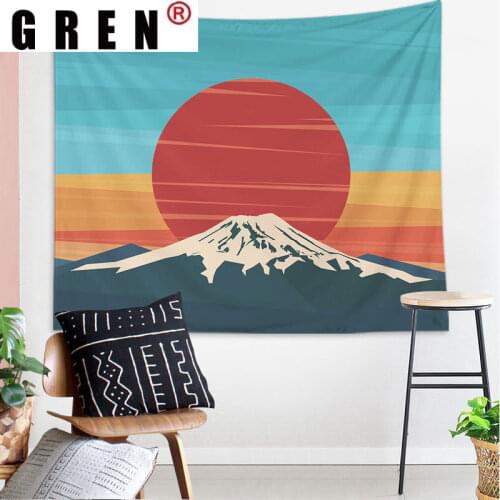 GREN Tapestry Japan Fujiyama Sunset Wall Hanging Covering Rug Background Cloth Beach Mat Blanket Art Bedroom Dorm Home Decor