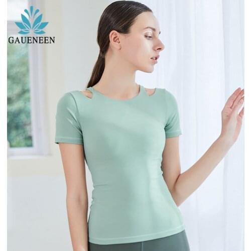 GAUENEEN Women Hollow Out Yoga Shirt Short Sleeve T-shirts Breathable Push Up Sports Tops Gym Running Fitness Shirts Sportswear