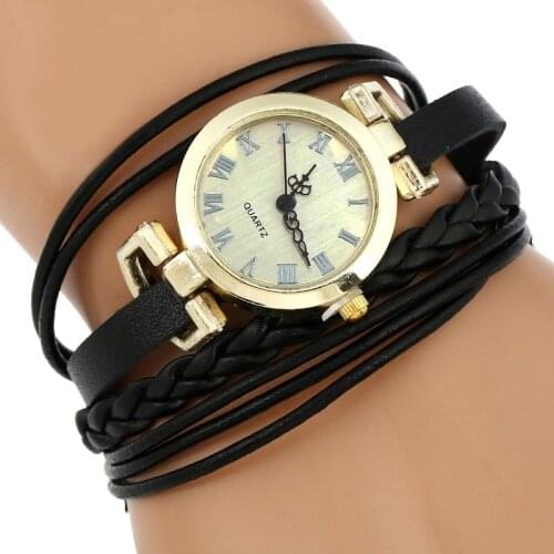 Gnova Platinum Genuine Leather Vintage Watch Women Bracelet Handmade Rome Geneva Style Fashion Wristwatch Quartz Clock A742