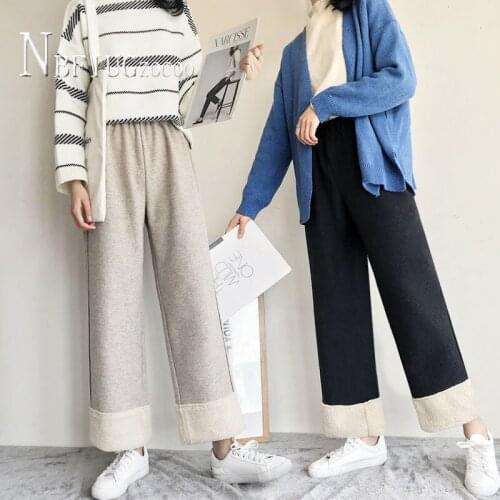 Plus Size Woolen Pants Female Autumn Winter New Warm High Waist Loose Trousers