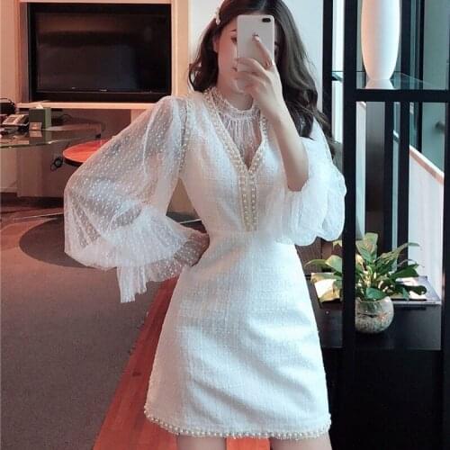 2020 spring Women Elegant Formal Gown mini Dress Female Stylish short Party Dress Beaded Embellished Mesh Patchwork Slit Dress