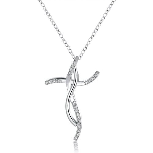 925 Sterling Silver 18 Inch Cross AAA Zircon Pendant Necklace For Women Fashion Wedding Party Charm Jewelry
